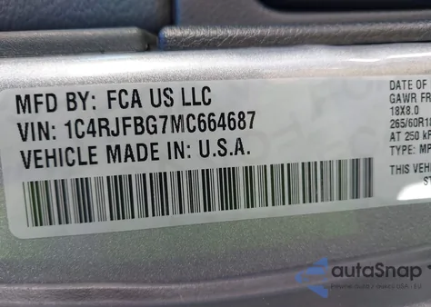 2021 Jeep Grand Cherokee Limited 4X4 из США, поврежденный, VIN 1C4RJFBG7MC664687